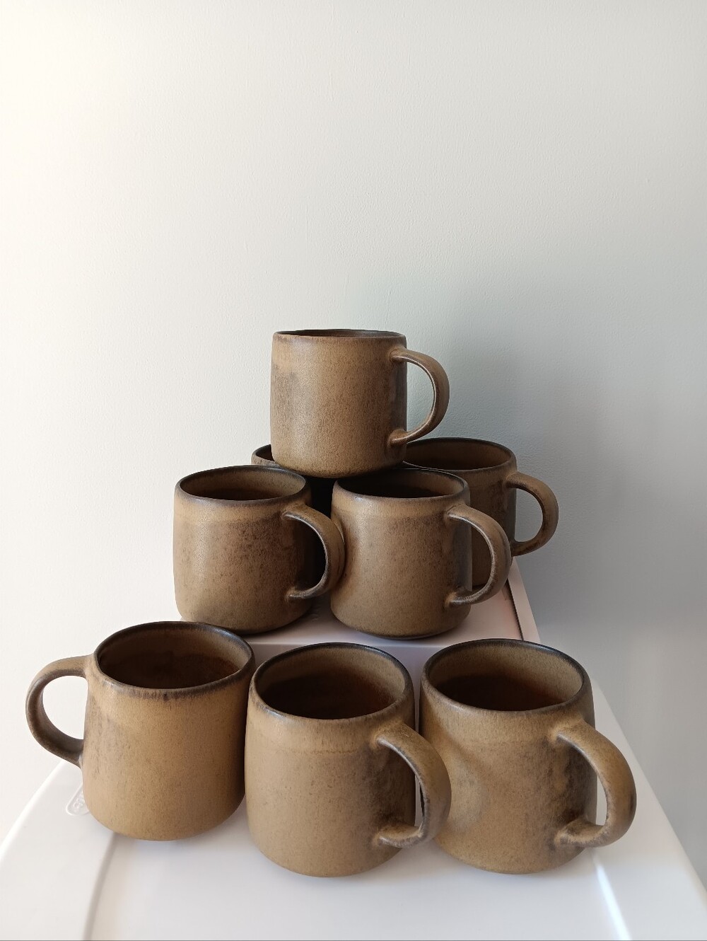 West Elm Kanto Stoneware Handled Coffee Tea Mugs Set of 8 Brown Grey Cardamom - Picture 13 of 13